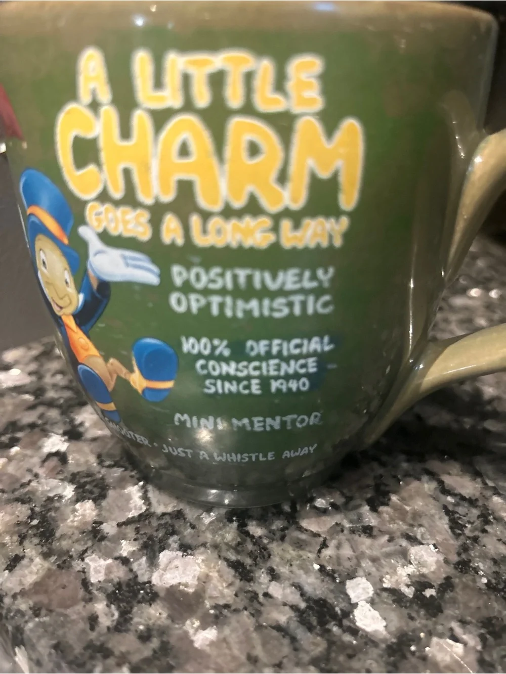 Disney Green 'A Little Charm' Jiminy Cricket Ceramic Mug